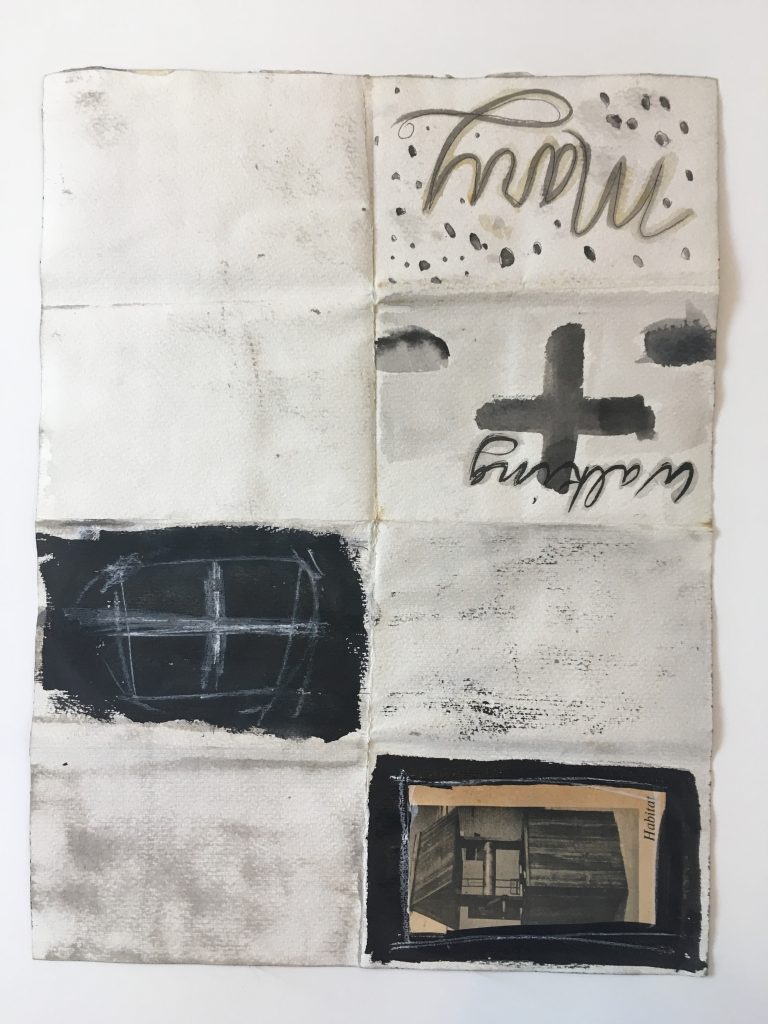Susan McCaslin 'Black Vase' (back) ink and collage on paper