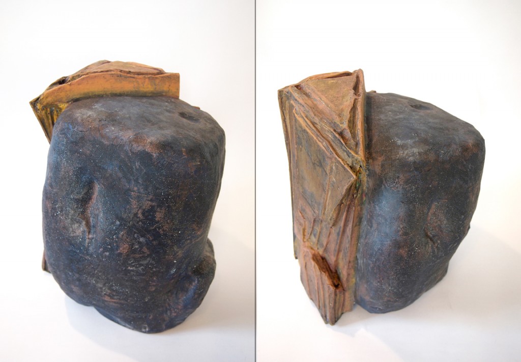 Scaled Down Rock, Paper Mache with Corrugated Cardboard • 12in x 12in x 17in • Front and Side Views