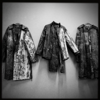 'Coats' • 5' x 9' • Newsprint, Thread, Wheat Paste, Yarn (Photo by Dru Nadler)